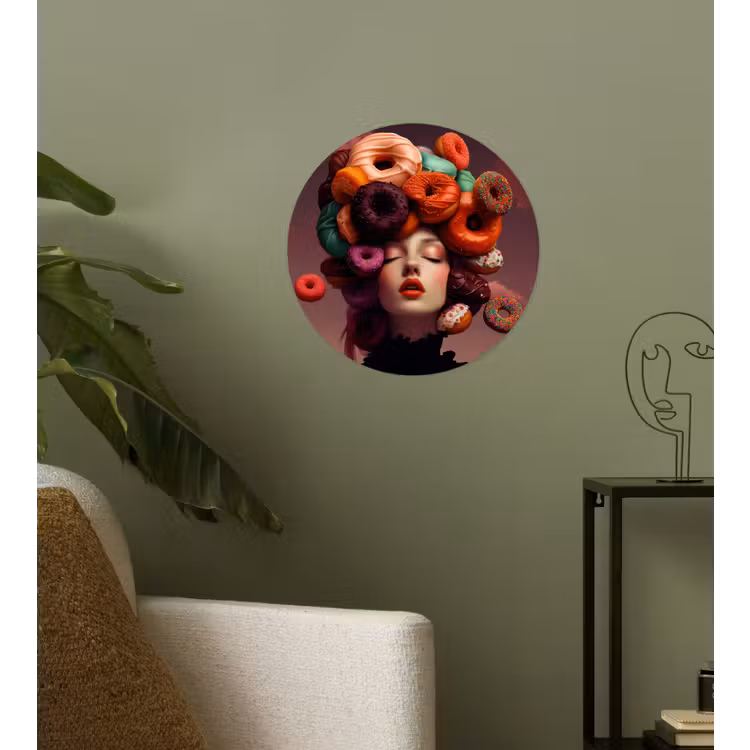 Vrouw - Donuts - Kleurrijk Wandcirkel behangsticker klein -sfeer2