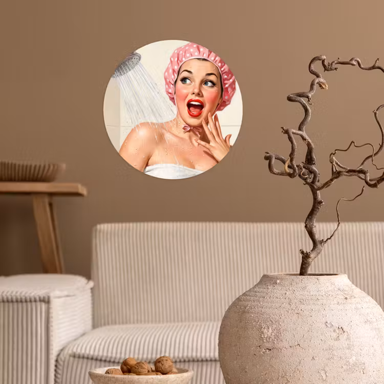 Vrouw - Douche - Roze Wandcirkel behangsticker klein -sfeer1
