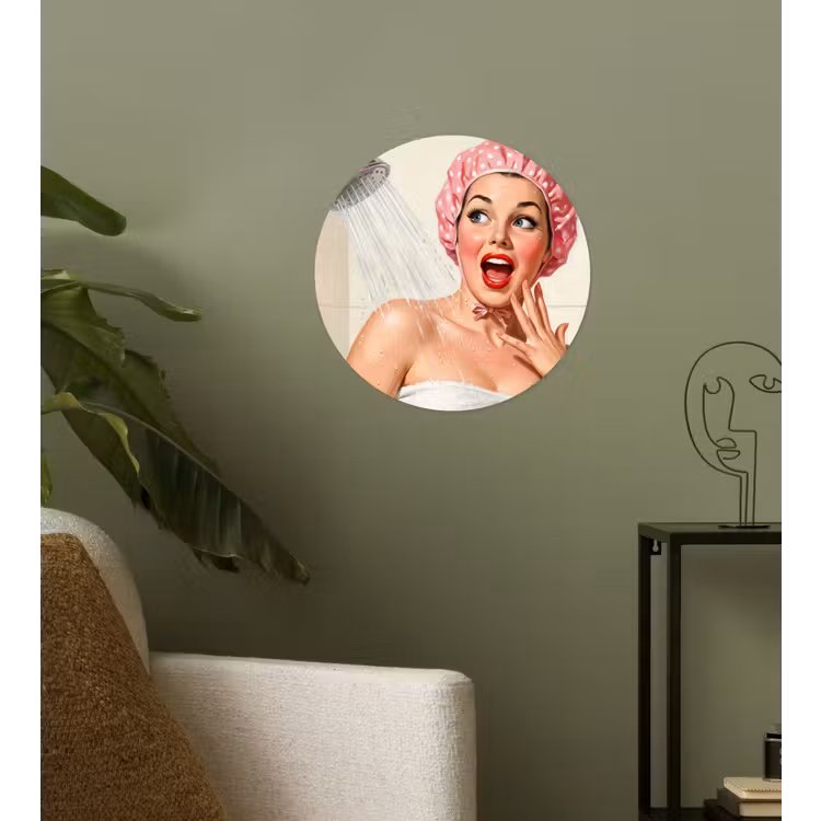 Vrouw - Douche - Roze Wandcirkel behangsticker klein -sfeer2