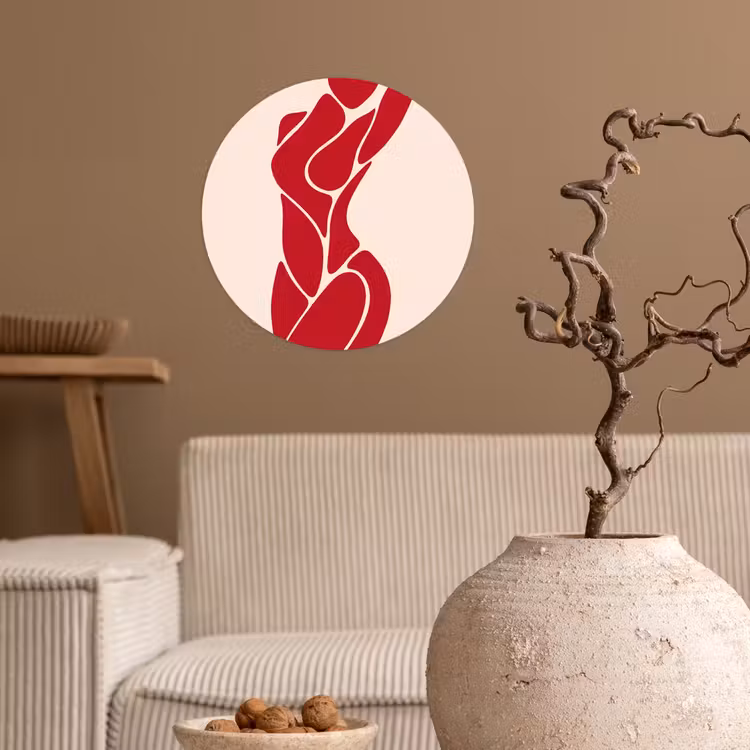 Vrouw - Figuur - Abstract - Modern - Rood Wandcirkel behangsticker klein -sfeer1