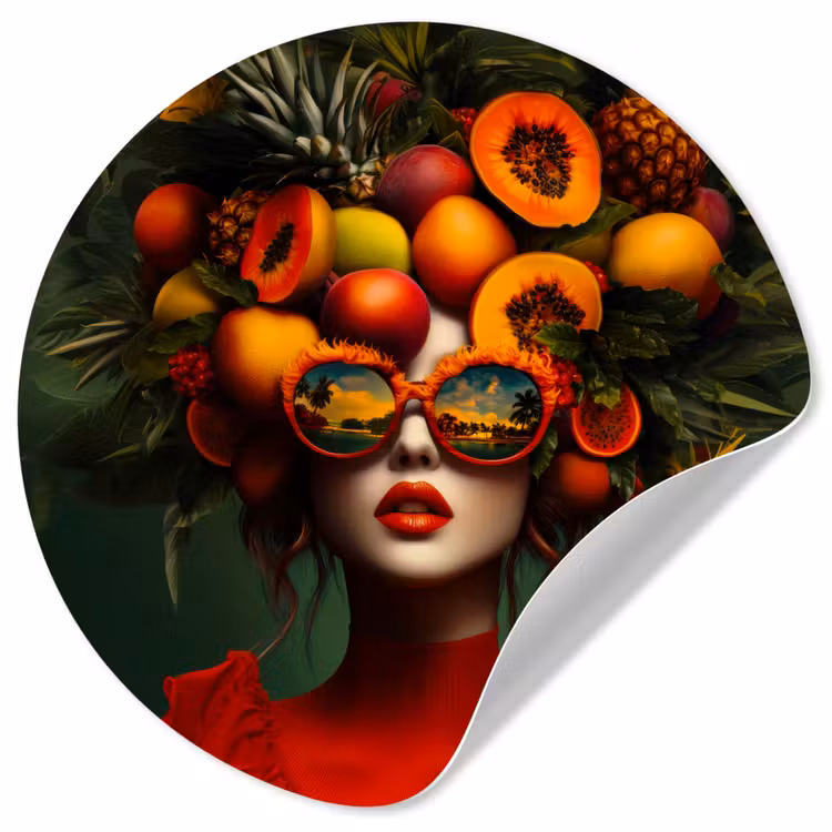 Vrouw - Vruchten - Papaja - Ananas Wandcirkel behangsticker klein -3d