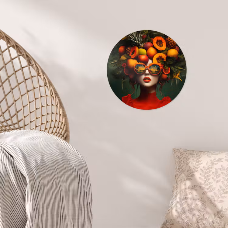 Vrouw - Vruchten - Papaja - Ananas Wandcirkel behangsticker klein -sfeer4