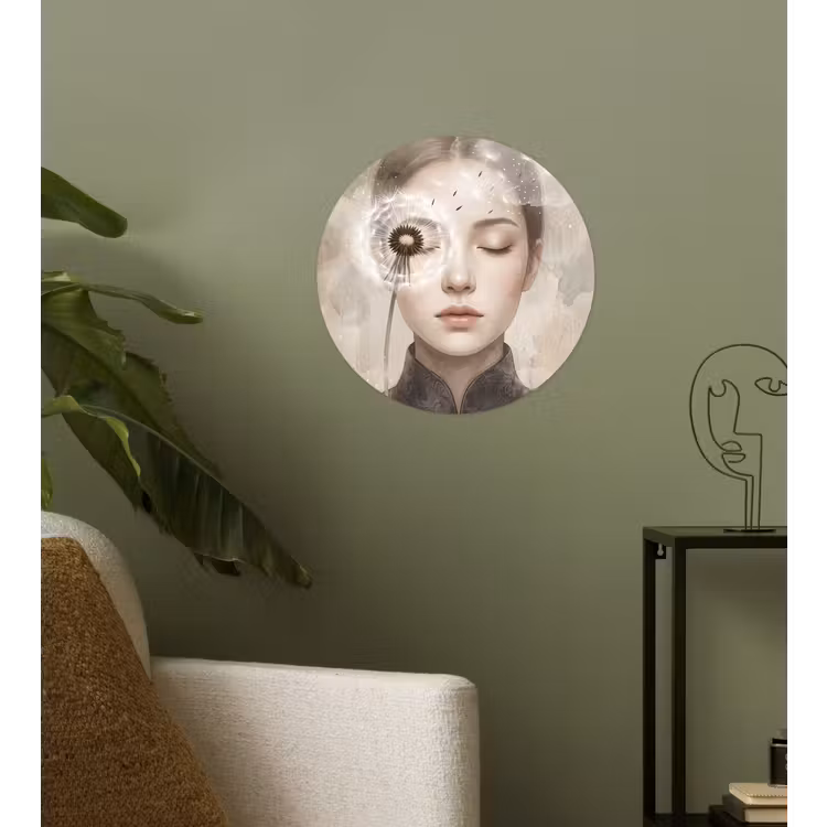 Vrouw - Sereen - Grijs Wandcirkel behangsticker klein -sfeer2