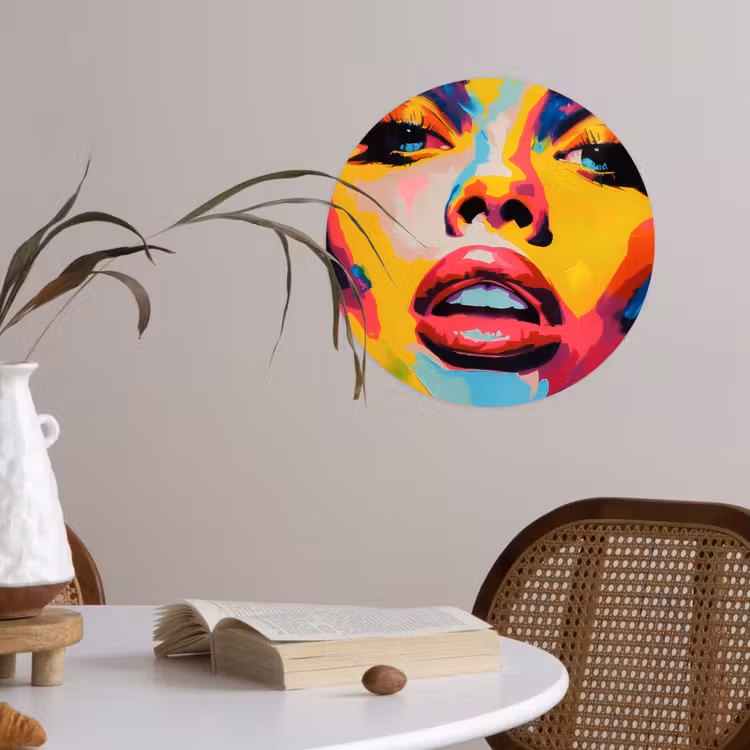 Vrouw - Gezicht - Kleurrijk Wandcirkel behangsticker klein -sfeer3