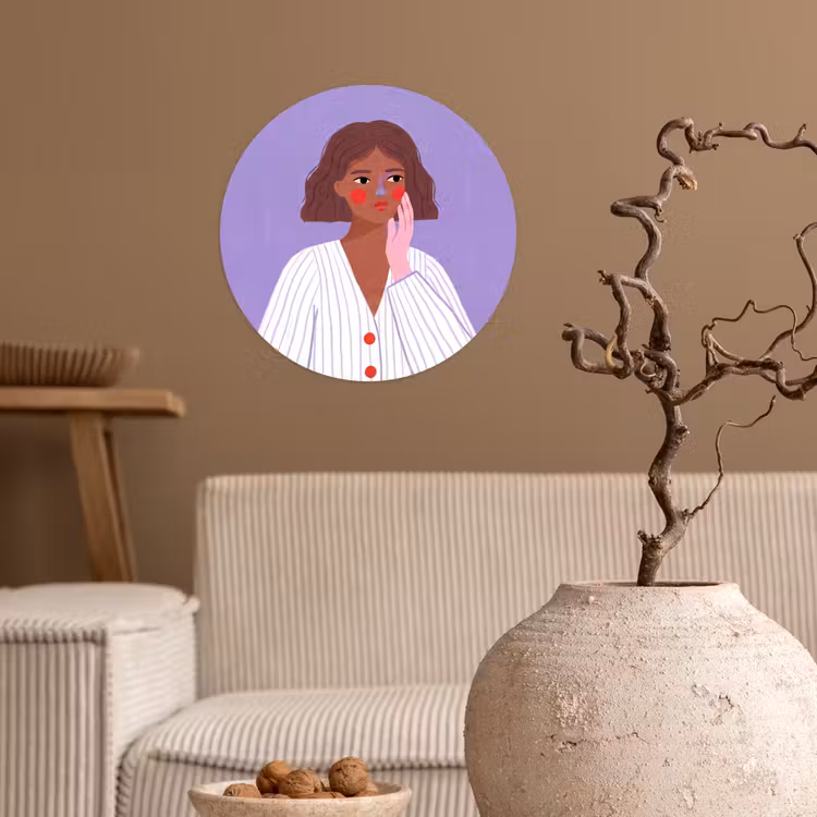 Vrouw - Gezicht - Mensen - Abstract - Kleurrijk Wandcirkel behangsticker klein -sfeer1
