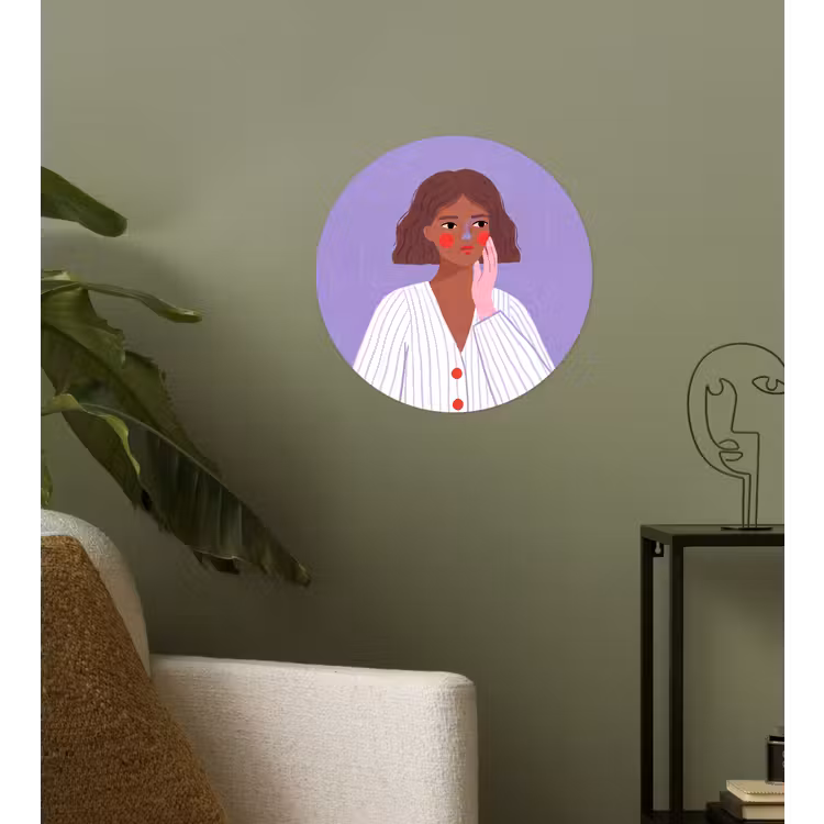 Vrouw - Gezicht - Mensen - Abstract - Kleurrijk Wandcirkel behangsticker klein -sfeer2