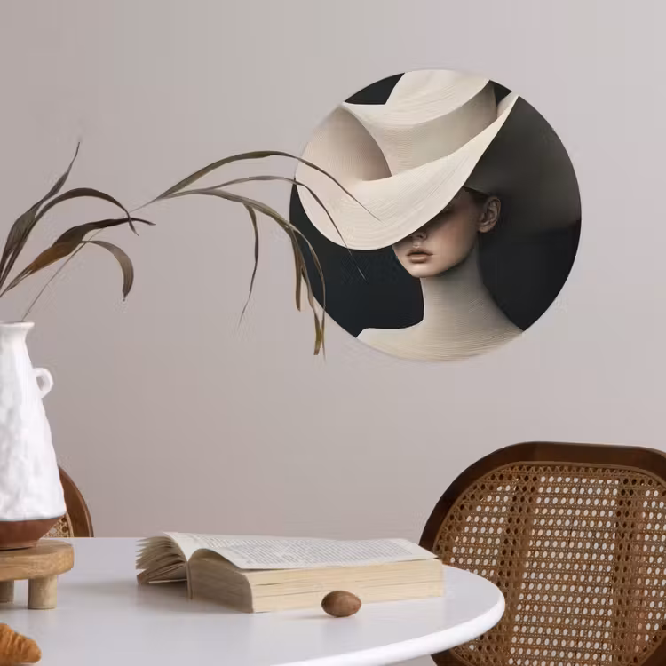 Vrouw - Golvende - Hoed Wandcirkel behangsticker klein -sfeer3