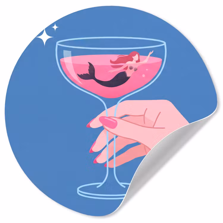 Vrouw - Glas - Abstract - Roze - Blauw Wandcirkel behangsticker klein -3d