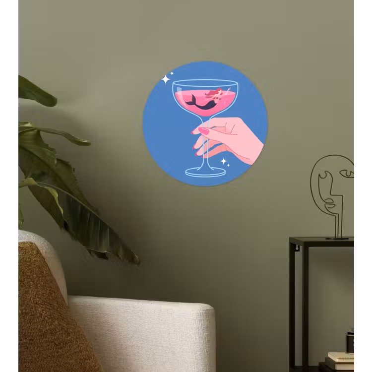 Vrouw - Glas - Abstract - Roze - Blauw Wandcirkel behangsticker klein -sfeer2