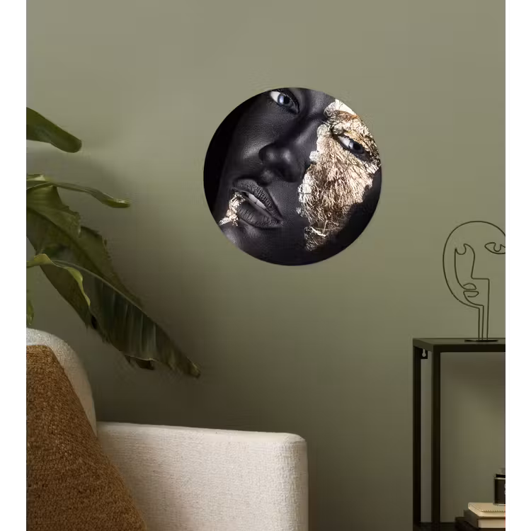 Vrouw - Goud - Zwart - Verf - Luxe Wandcirkel behangsticker klein -sfeer2