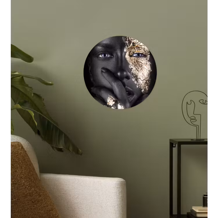 Vrouw - Goud - Zwart - Schmink - Luxe Wandcirkel behangsticker klein -sfeer2