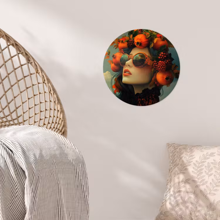 Vrouw - Granaatappel - Herfst - Zonnebril Wandcirkel behangsticker klein -sfeer4