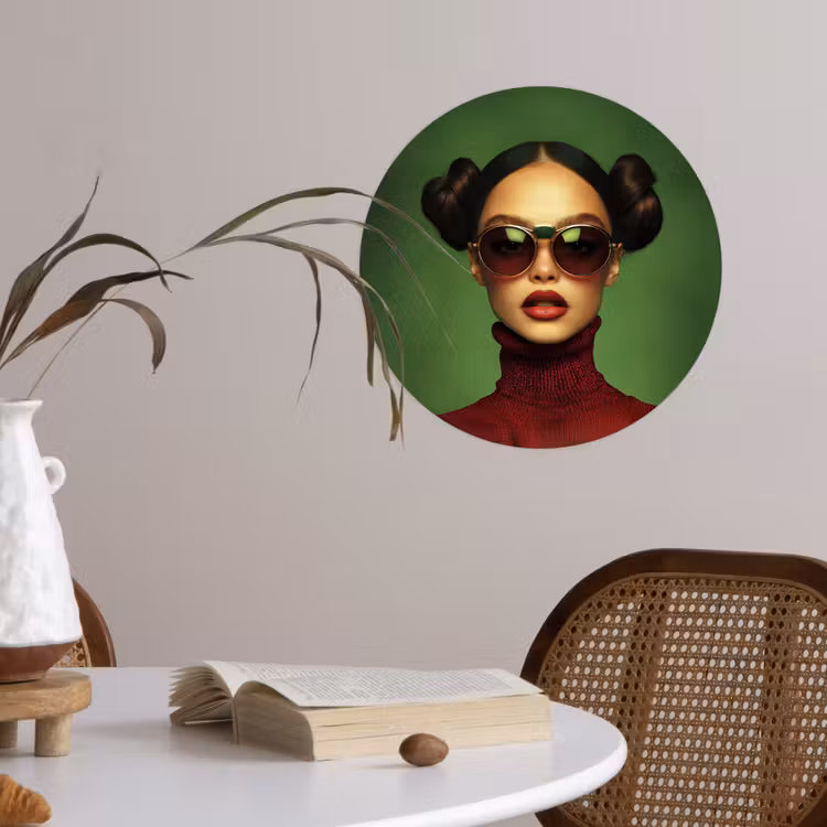 Vrouw - Groen - Bril - Aesthetic - Modern Wandcirkel behangsticker klein -sfeer3