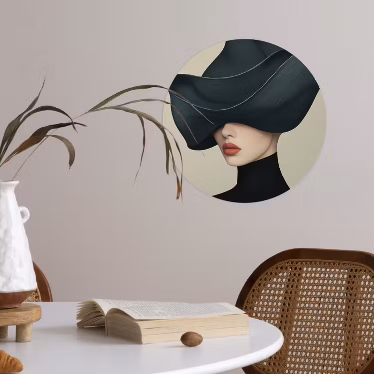 Vrouw - Groen - Hoed Wandcirkel behangsticker klein -sfeer3