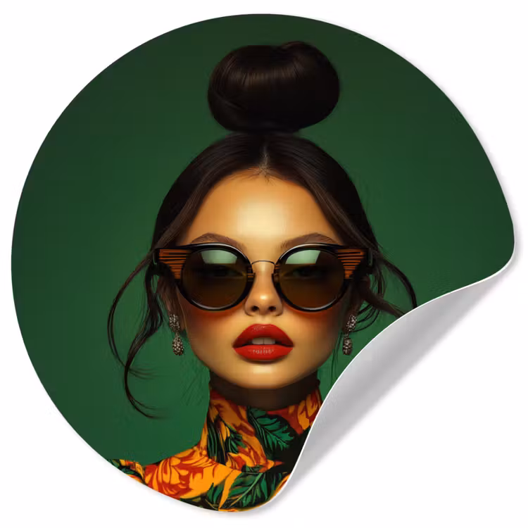 Vrouw - Groen - Modern - Bril - Abstract Wandcirkel behangsticker klein -3d
