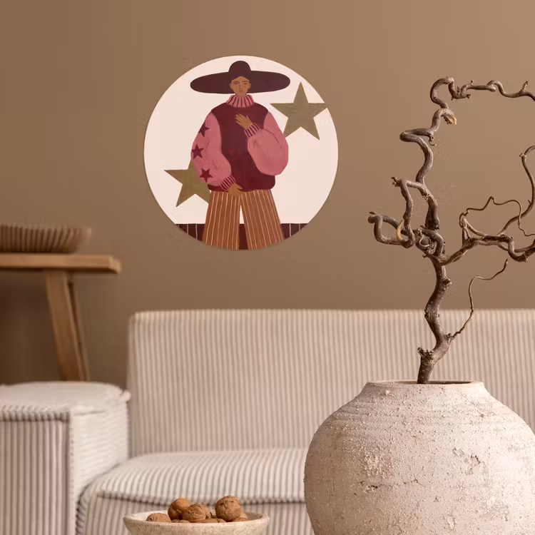 Vrouw - Hoed - Abstract - Modern - Portret Wandcirkel behangsticker klein -sfeer1