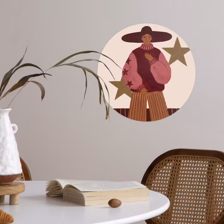 Vrouw - Hoed - Abstract - Modern - Portret Wandcirkel behangsticker klein -sfeer3