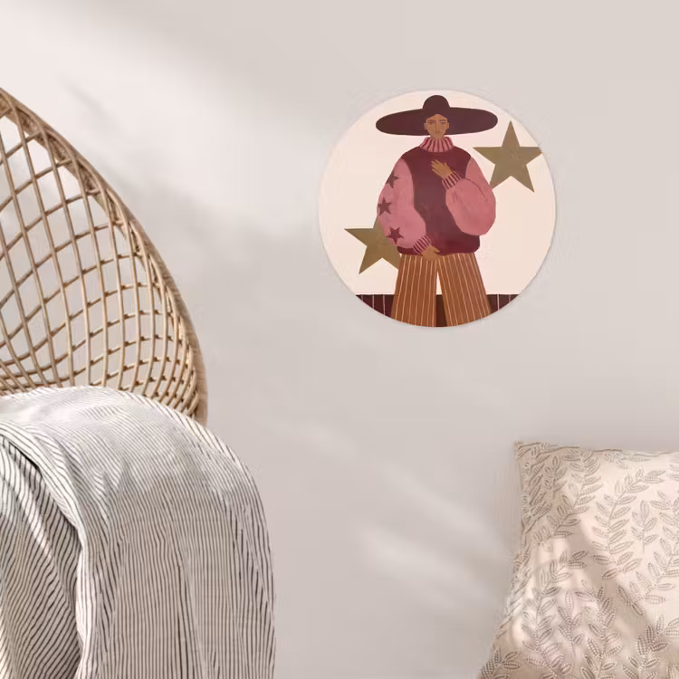 Vrouw - Hoed - Abstract - Modern - Portret Wandcirkel behangsticker klein -sfeer4