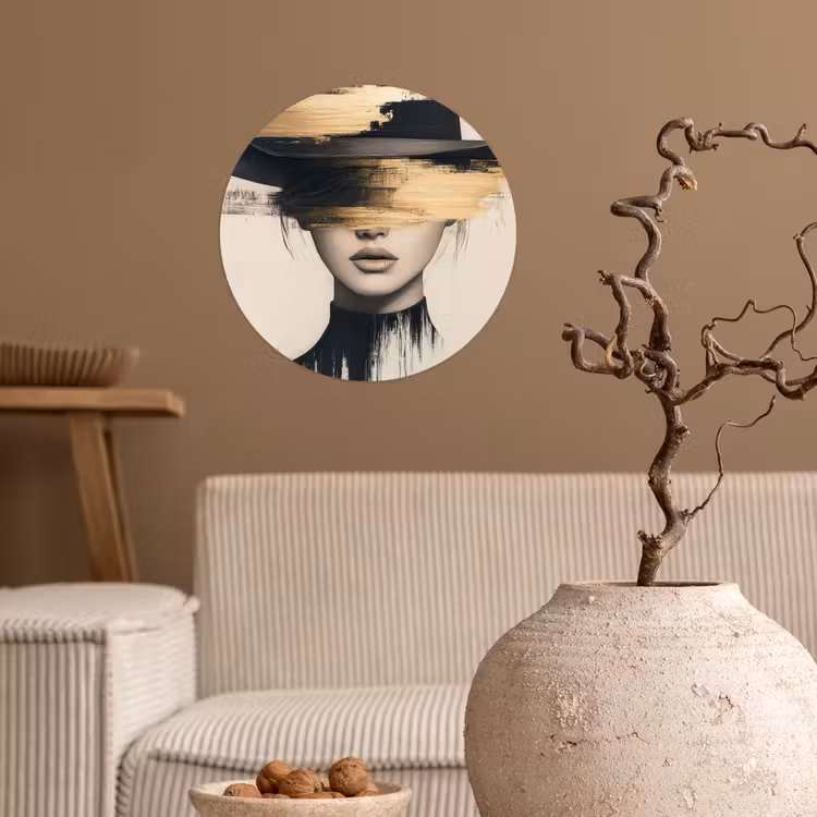 Vrouw - Hoed - Verf Wandcirkel behangsticker klein -sfeer1