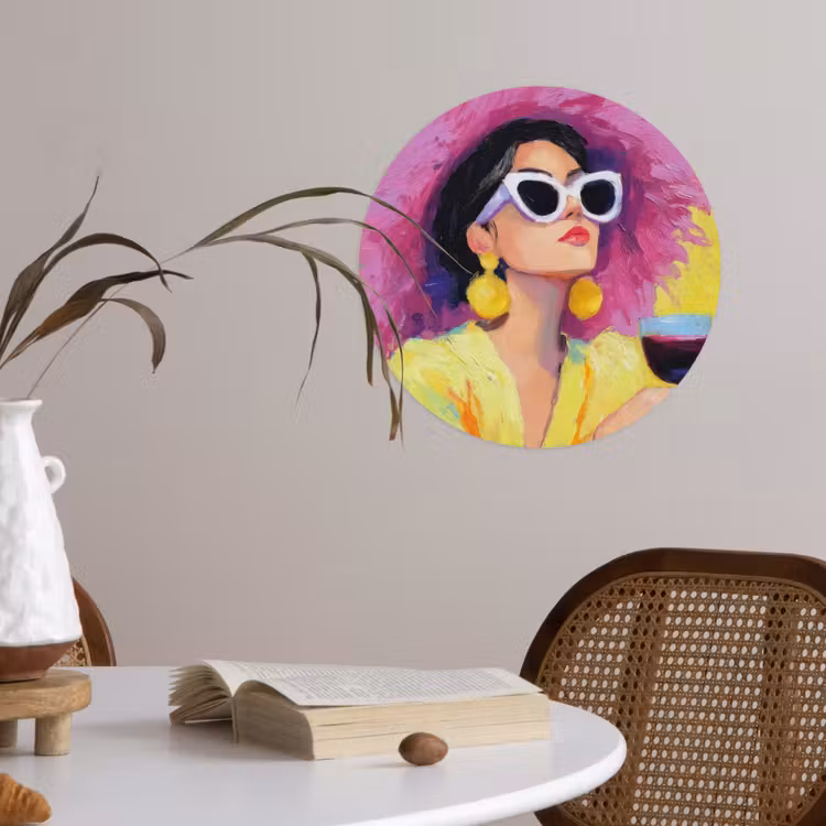 Vrouw - Hoed - Paars - Wijn Wandcirkel behangsticker klein -sfeer3