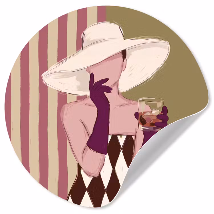 Vrouw - Hoed - Mode - Abstract - Kleurrijk Wandcirkel behangsticker klein -3d