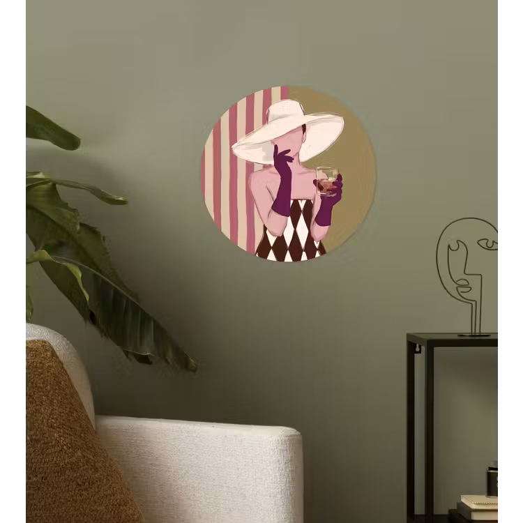 Vrouw - Hoed - Mode - Abstract - Kleurrijk Wandcirkel behangsticker klein -sfeer2