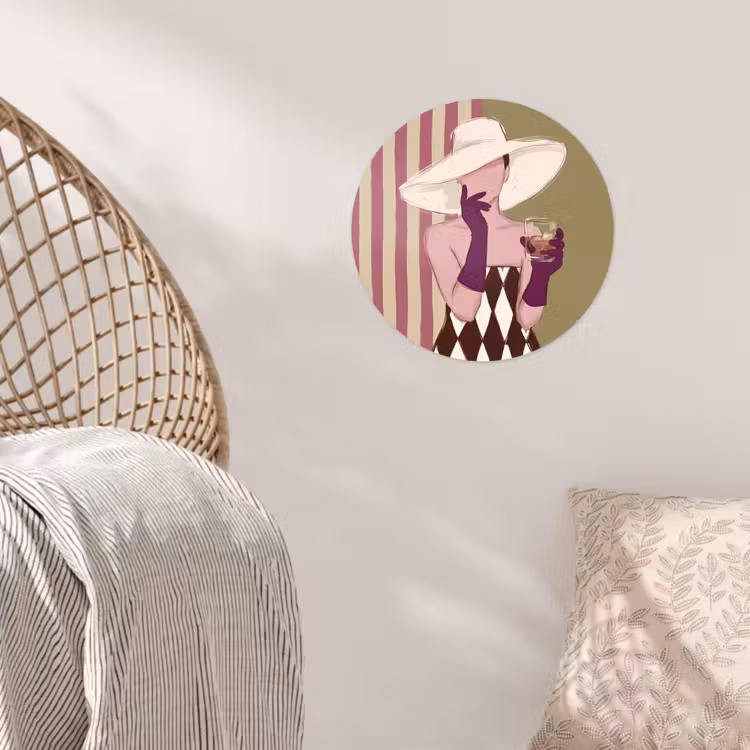 Vrouw - Hoed - Mode - Abstract - Kleurrijk Wandcirkel behangsticker klein -sfeer4