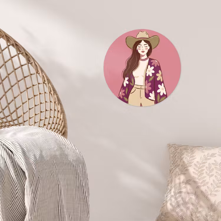 Vrouw - Hoed - Portret - Illustratie - Roze Wandcirkel behangsticker klein -sfeer4