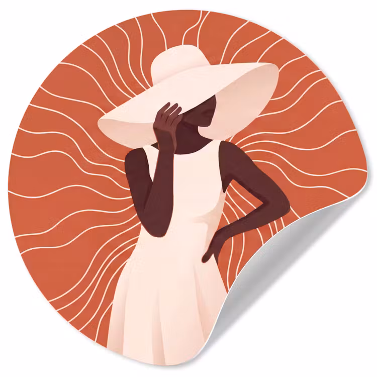 Vrouw - Hoed - Portret - Modern - Beige Wandcirkel behangsticker klein -3d
