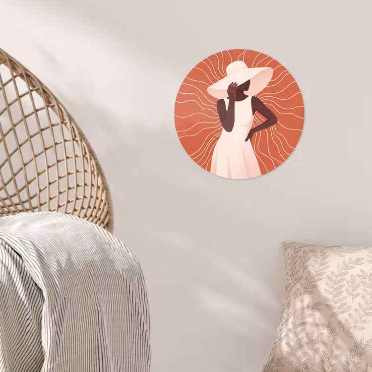 Vrouw - Hoed - Portret - Modern - Beige Wandcirkel behangsticker klein -sfeer4