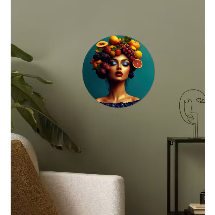 Vrouw - Hoodtooi - Tropisch - Fruit - Druiven Wandcirkel behangsticker klein -sfeer2