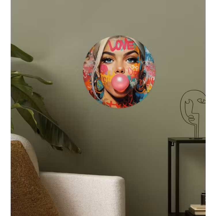 Vrouw - Kauwgom - Graffiti - Love Wandcirkel behangsticker klein -sfeer2