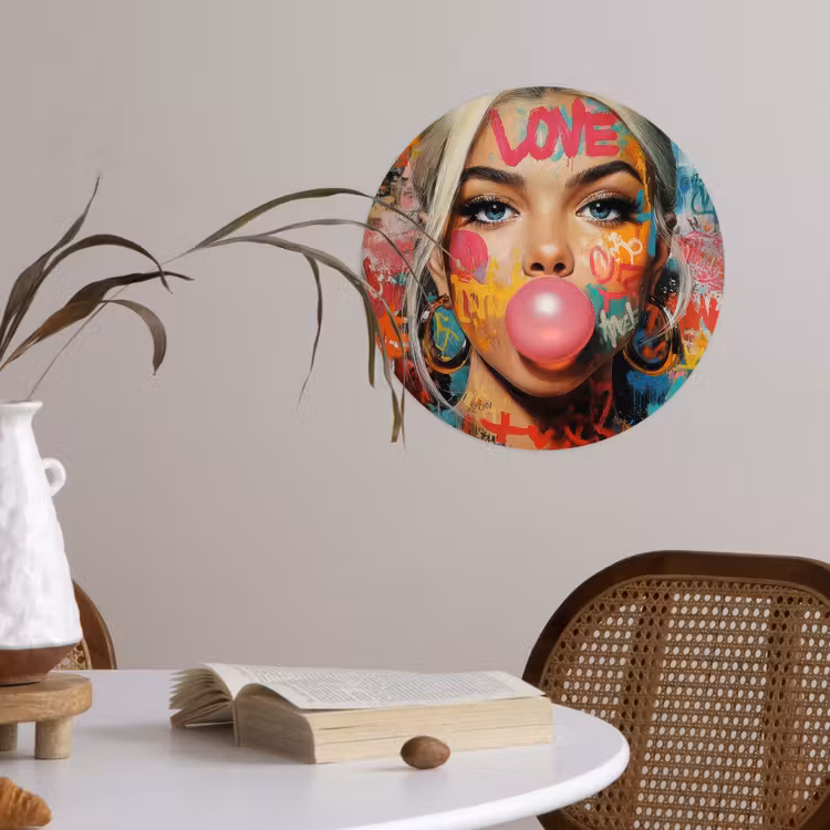 Vrouw - Kauwgom - Graffiti - Love Wandcirkel behangsticker klein -sfeer3