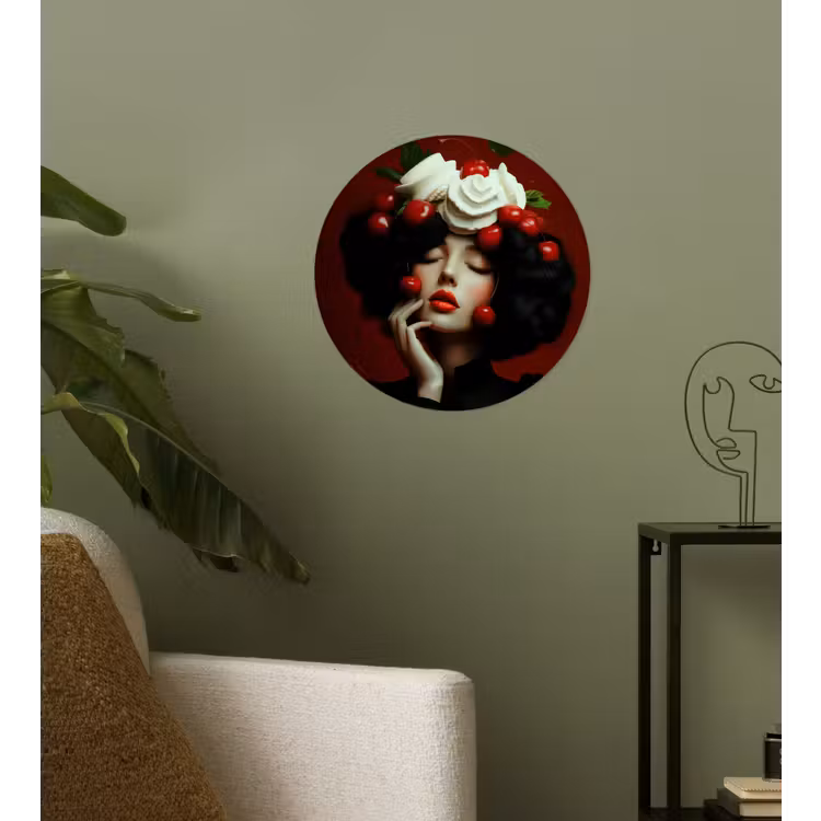 Vrouw - Kersen - Slagroom Wandcirkel behangsticker klein -sfeer2