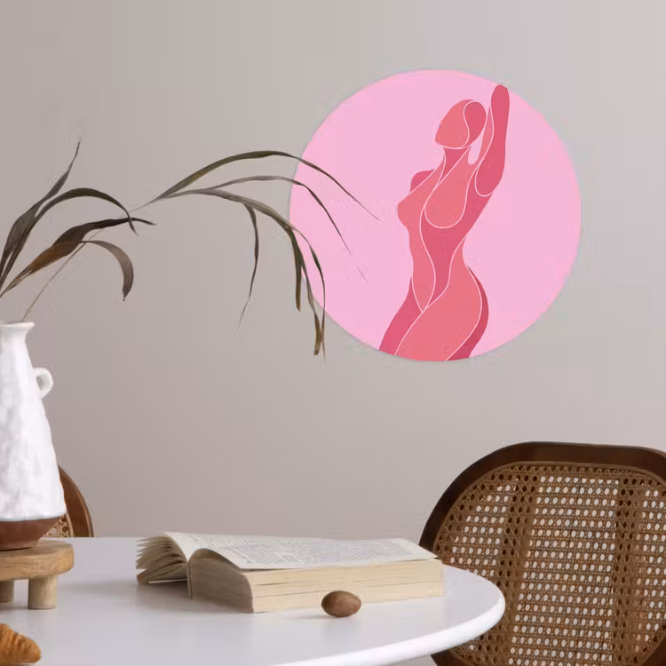 Vrouw - Lichaam - Abstract - Roze Wandcirkel behangsticker klein -sfeer3