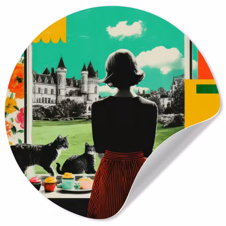 Vrouw - Keuken - Katten - Doorkijk Wandcirkel behangsticker klein -3d