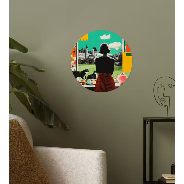 Vrouw - Keuken - Katten - Doorkijk Wandcirkel behangsticker klein -sfeer2