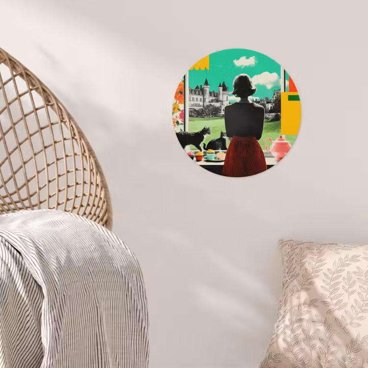 Vrouw - Keuken - Katten - Doorkijk Wandcirkel behangsticker klein -sfeer4