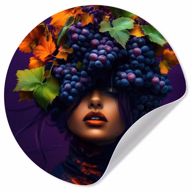 Vrouw - Paars - Druiven Wandcirkel behangsticker klein -3d