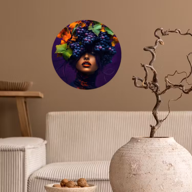 Vrouw - Paars - Druiven Wandcirkel behangsticker klein -sfeer1