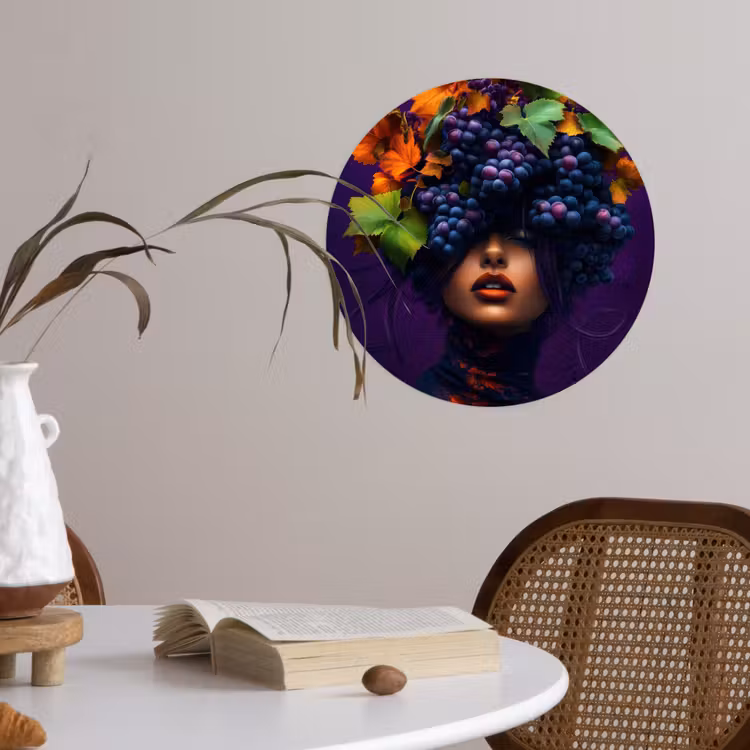 Vrouw - Paars - Druiven Wandcirkel behangsticker klein -sfeer3