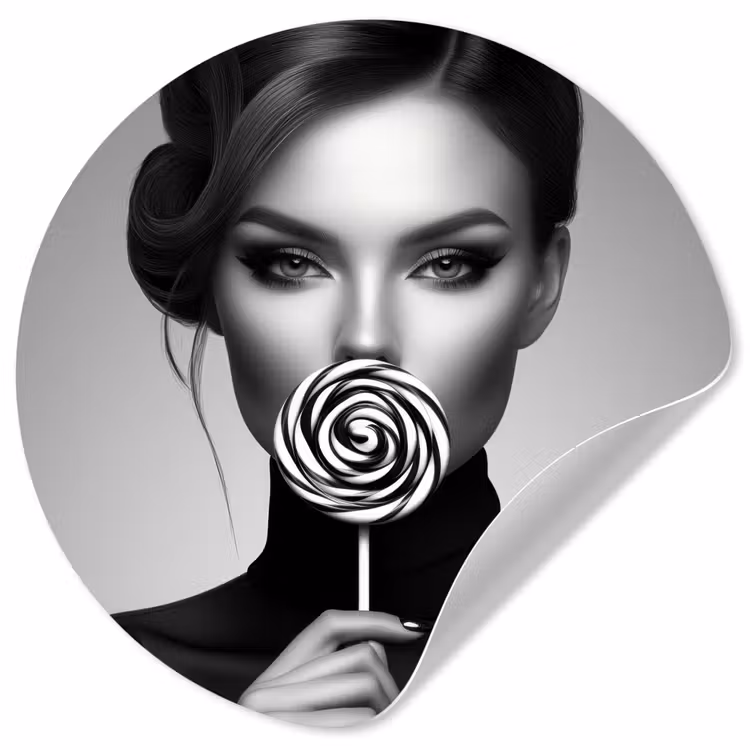 Vrouw - Lolly - Zwart Wandcirkel behangsticker klein -3d