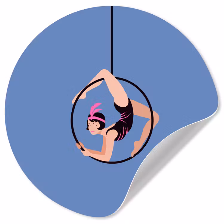 Vrouw - Aerial hoop - Art deco - Illustratie - Blauw Wandcirkel behangsticker klein -3d