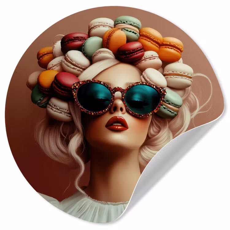Vrouw - Macarons - Bril Wandcirkel behangsticker klein -3d