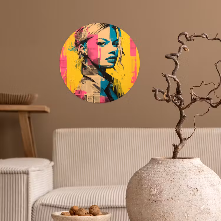 Vrouw - Verfstrepen - Gekleurd Wandcirkel behangsticker klein -sfeer1