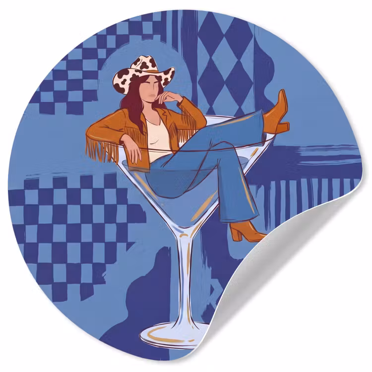 Vrouw - Martini glas - Abstract - Blauw - Kunst Wandcirkel behangsticker klein -3d