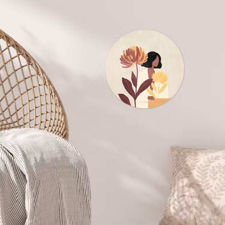 Vrouw - Minimalistisch - Bloem Wandcirkel behangsticker klein -sfeer4