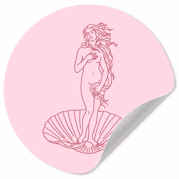 Vrouw - Schelp - Kunst - Lijntekening - Roze Wandcirkel behangsticker klein -3d