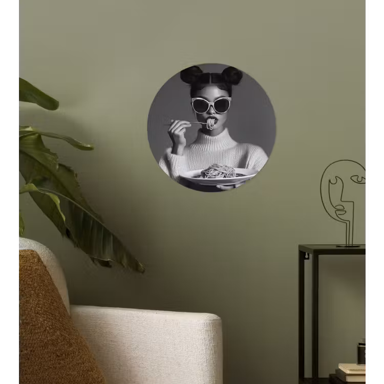 Vrouw - Pasta - Zonnebril Wandcirkel behangsticker klein -sfeer2