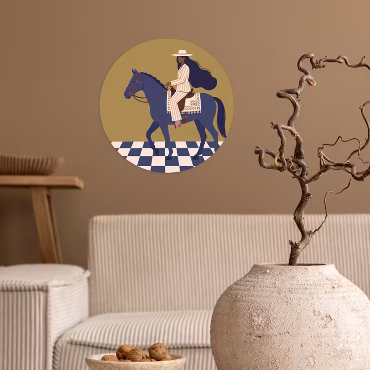 Vrouw - Paard - Rijden - Modern - Abstract Wandcirkel behangsticker klein -sfeer1